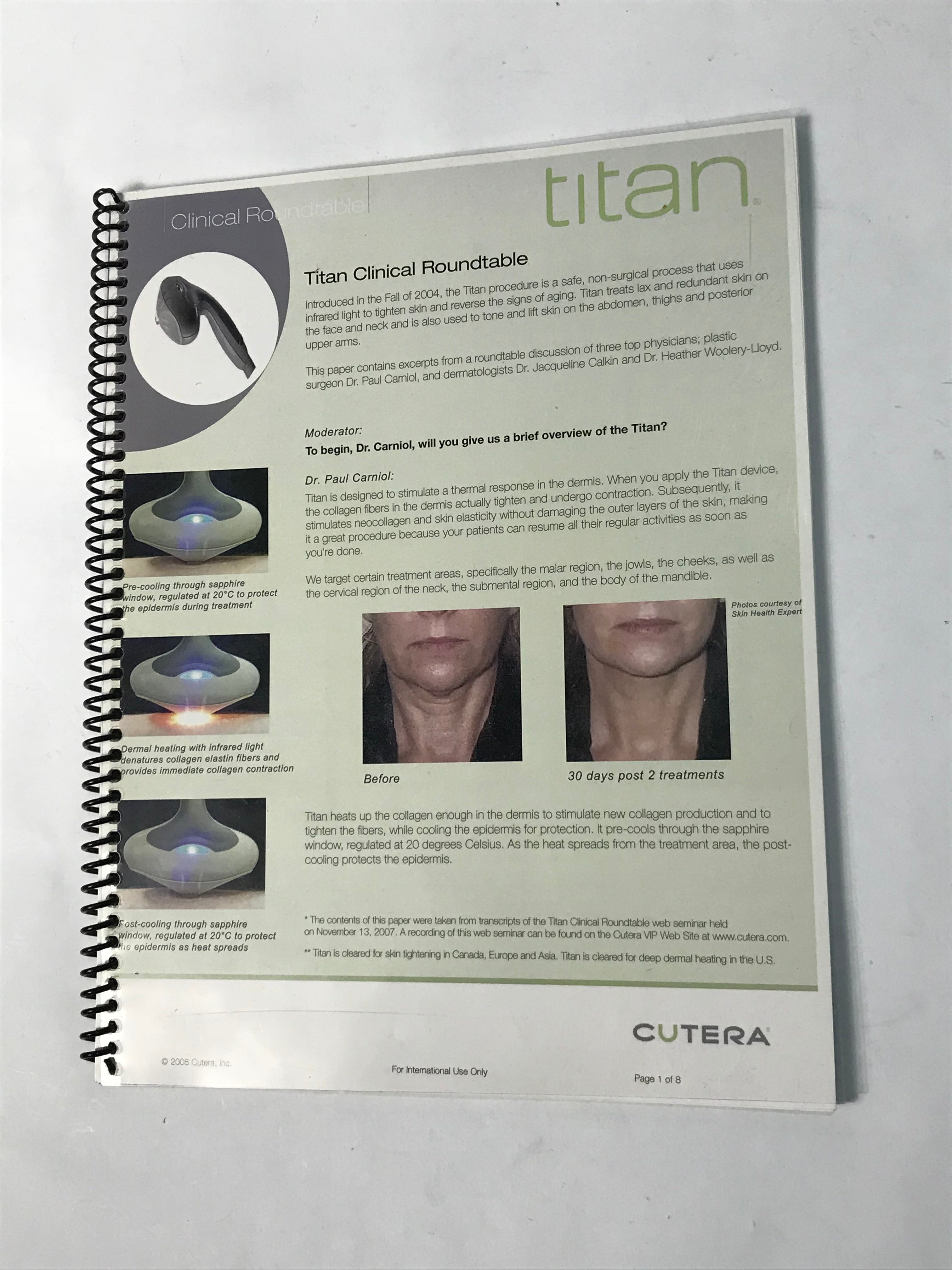 Cutera Titan IPL Skin Tightening Treatment Clinical Round Table Educational Book