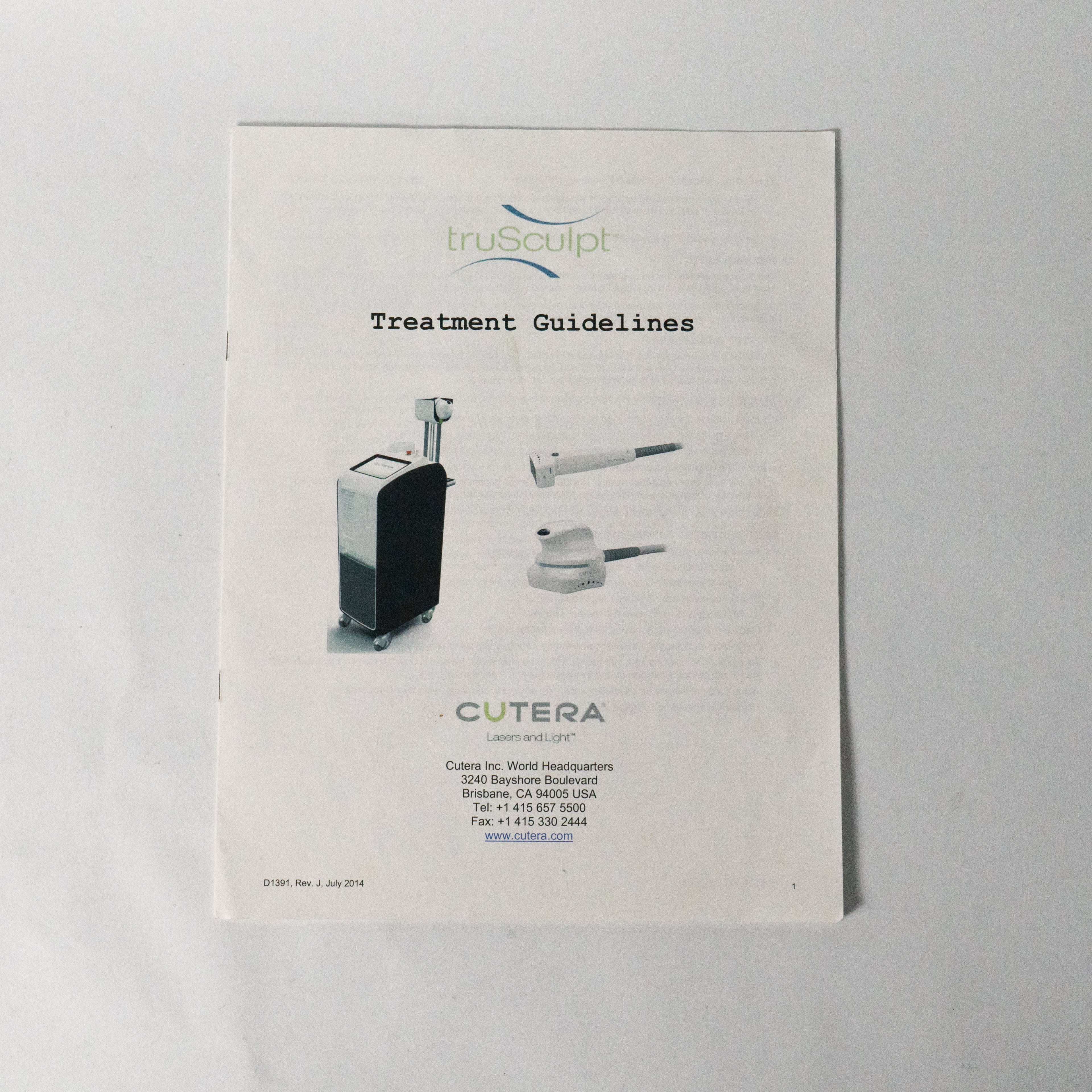 Cutera TruSculpt Treatment Guidelines Booklet - D1391 - 11 Pages (July 2014)