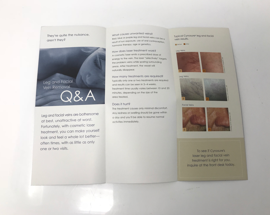 CynoSure Leg and Facial Vein Cosmetic Laser Removal Marketing Brochure 100-Pack