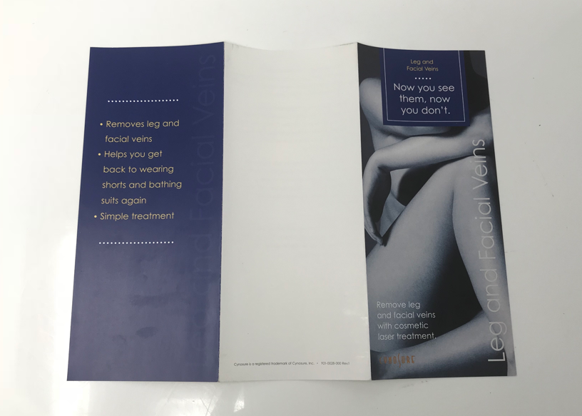 CynoSure Leg and Facial Vein Cosmetic Laser Removal Marketing Brochure 100-Pack