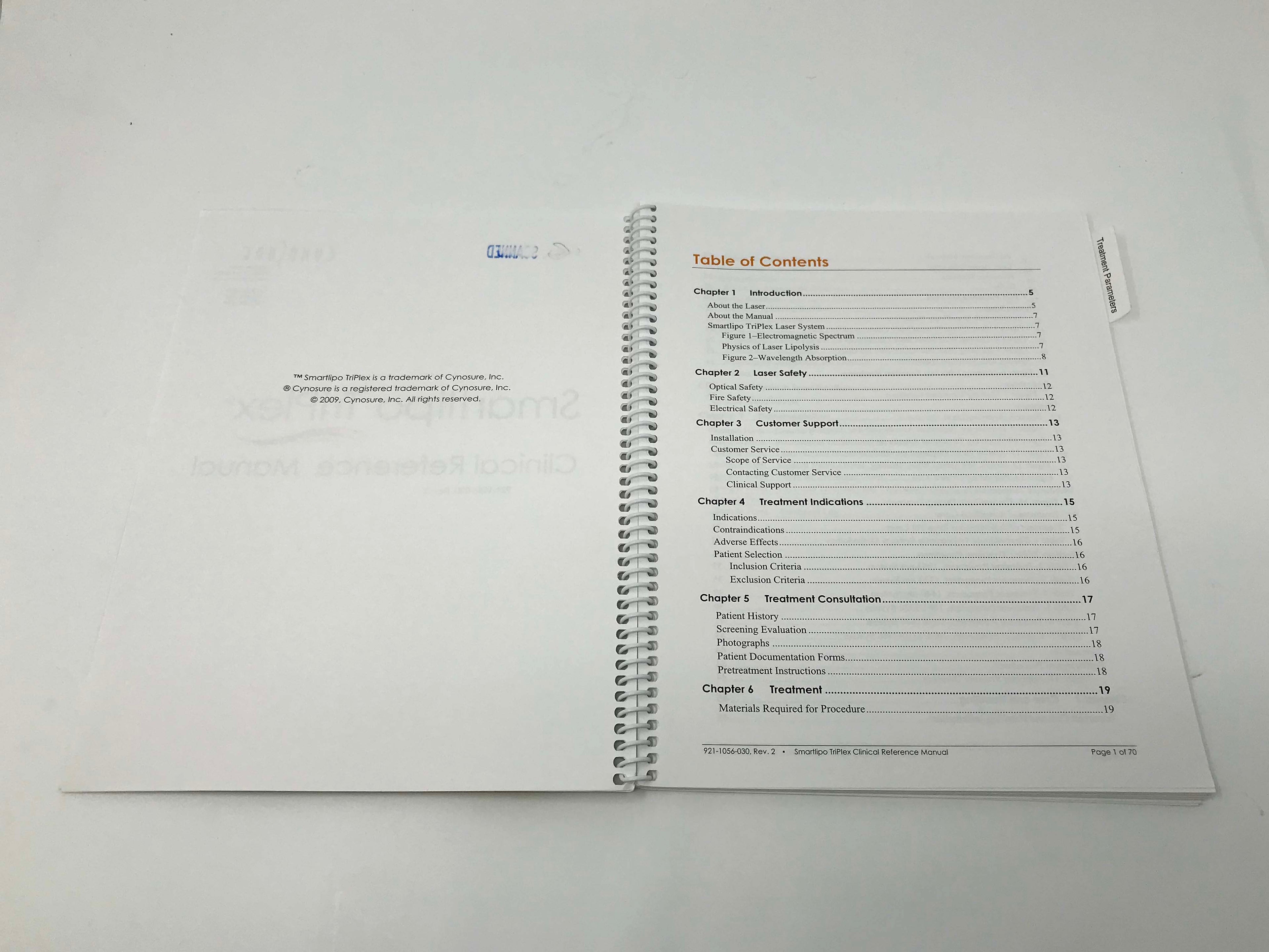 CynoSure SmartLipo TriPlex Laser Clinical Reference Treatment Parameters Manual