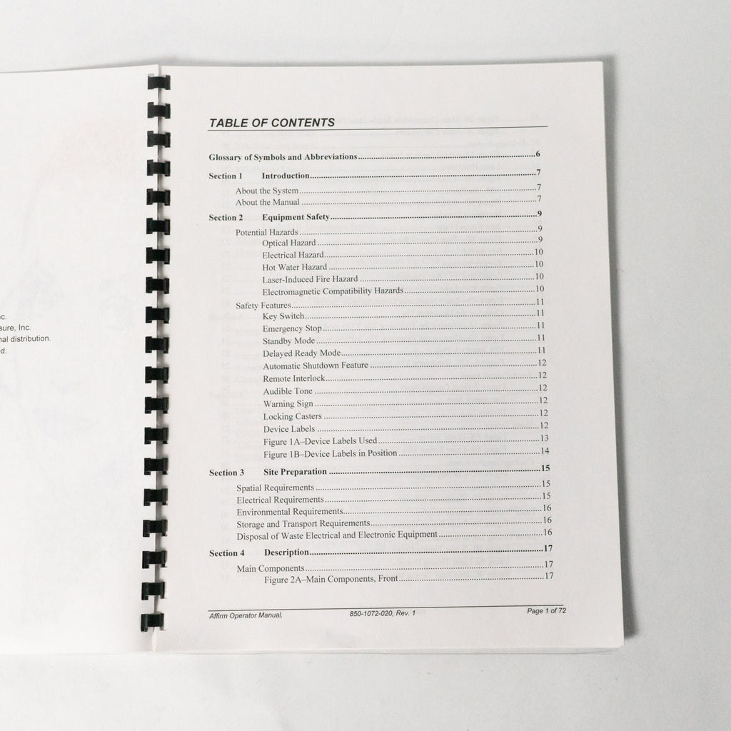 Cynosure AFFIRM Operator & Clinical Reference Manuals * 850-1072-020 920-284-000