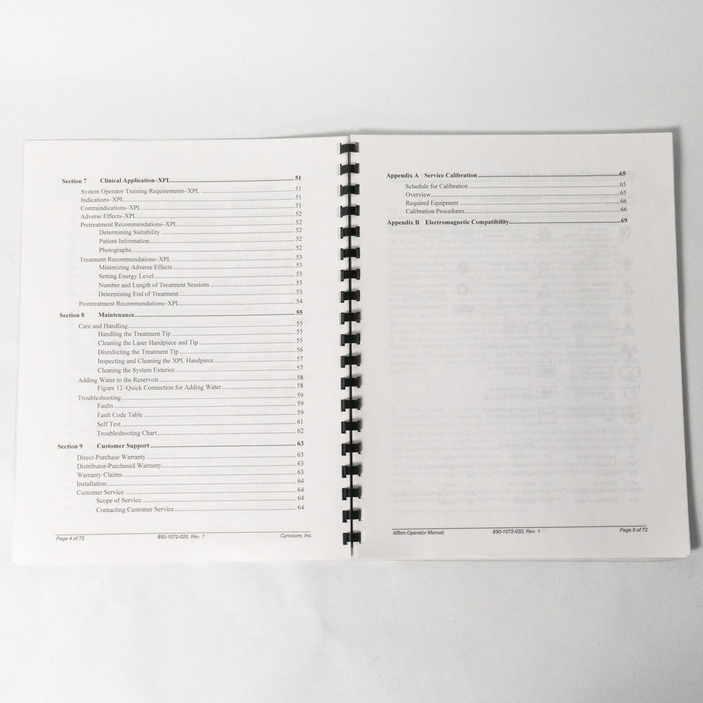 Cynosure AFFIRM Operator & Clinical Reference Manuals * 850-1072-020 920-284-000