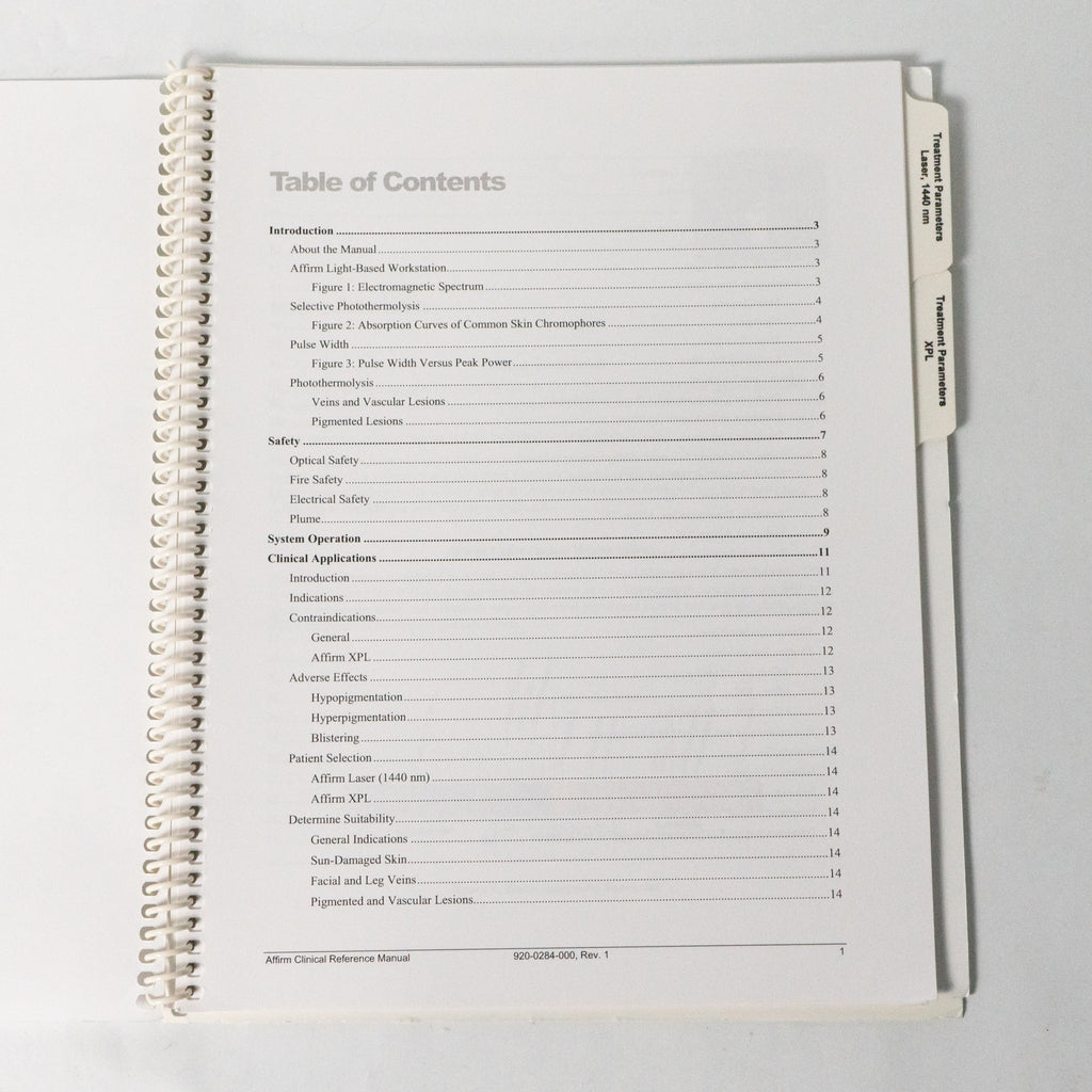 Cynosure AFFIRM Operator & Clinical Reference Manuals * 850-1072-020 920-284-000