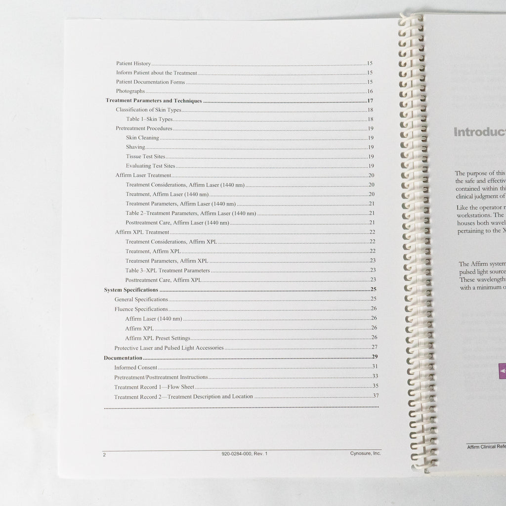 Cynosure AFFIRM Operator & Clinical Reference Manuals * 850-1072-020 920-284-000