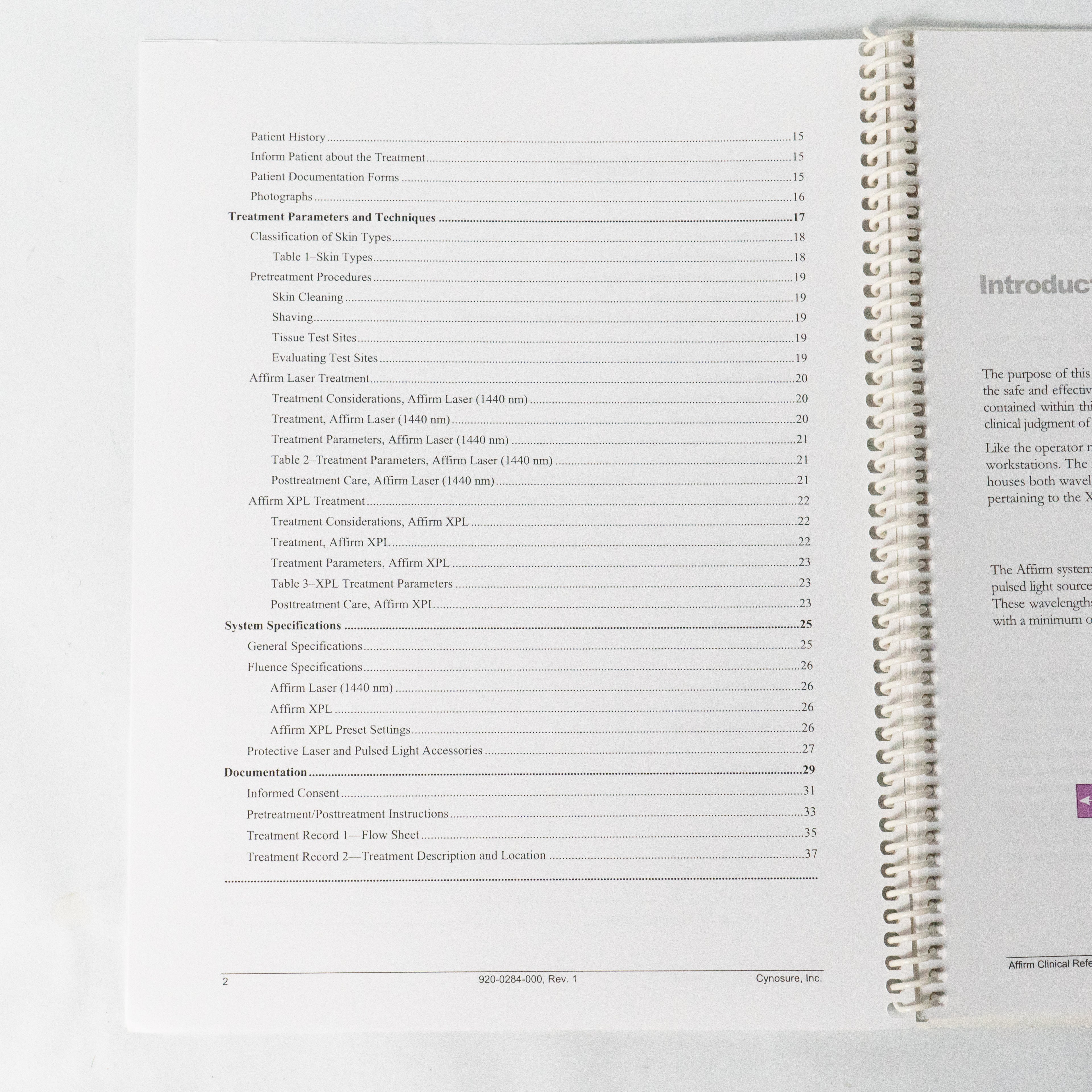 Cynosure AFFIRM Operator & Clinical Reference Manuals * 850-1072-020 920-284-000