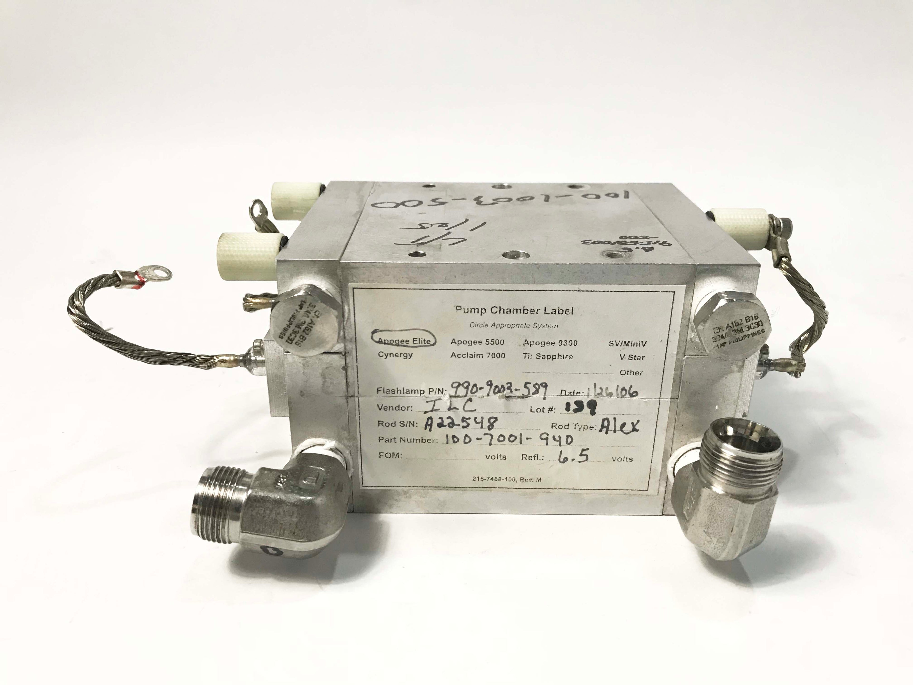 Cynosure Apogee Elite CORE Laser Head Pump Chamber Assembly 100-7001-940 Burnt