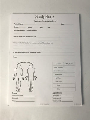 Cynosure SculpSure Laser Treatment Patient Consultation Forms Pad of 54 Sheets