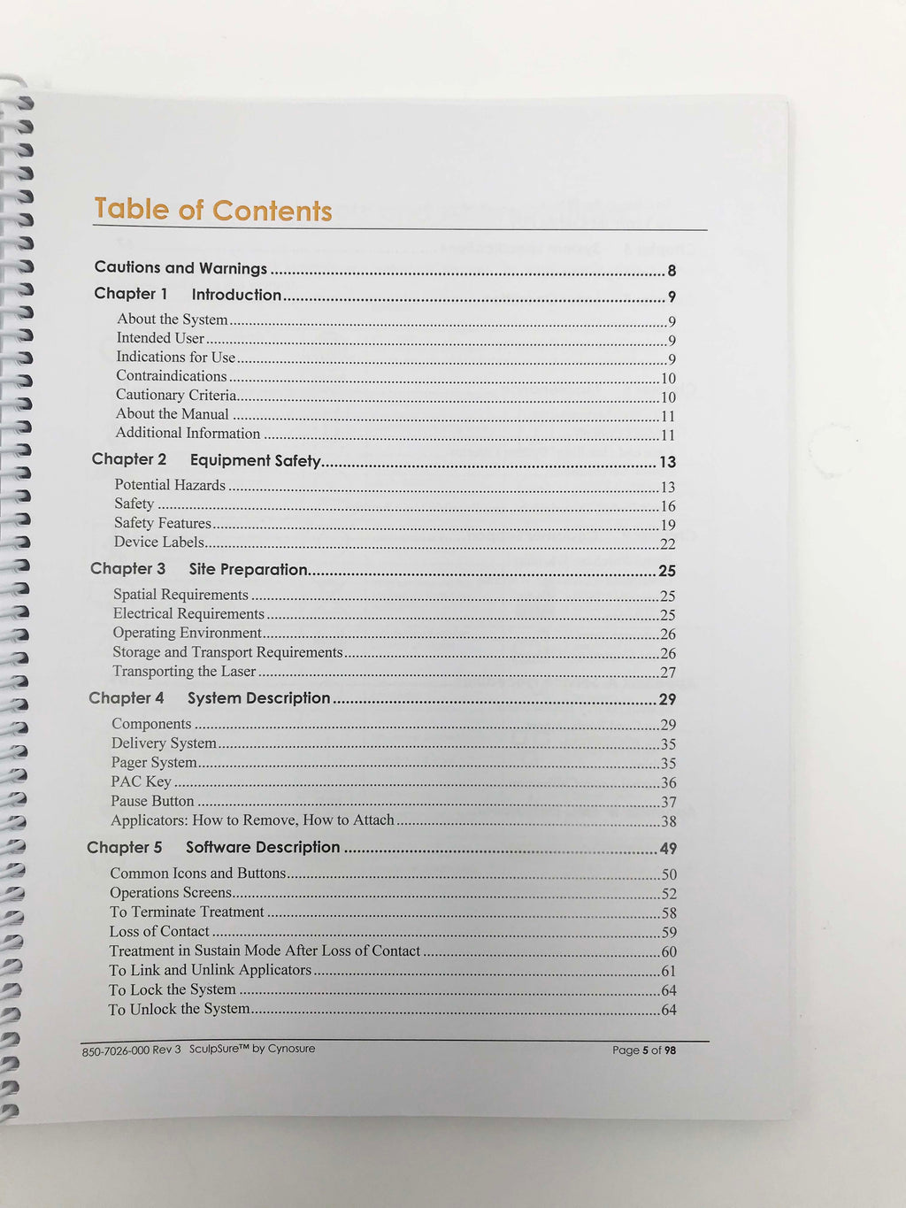 Cynosure SculpSure Submental Laser Lipolysis Body Sculpting Operators Manual