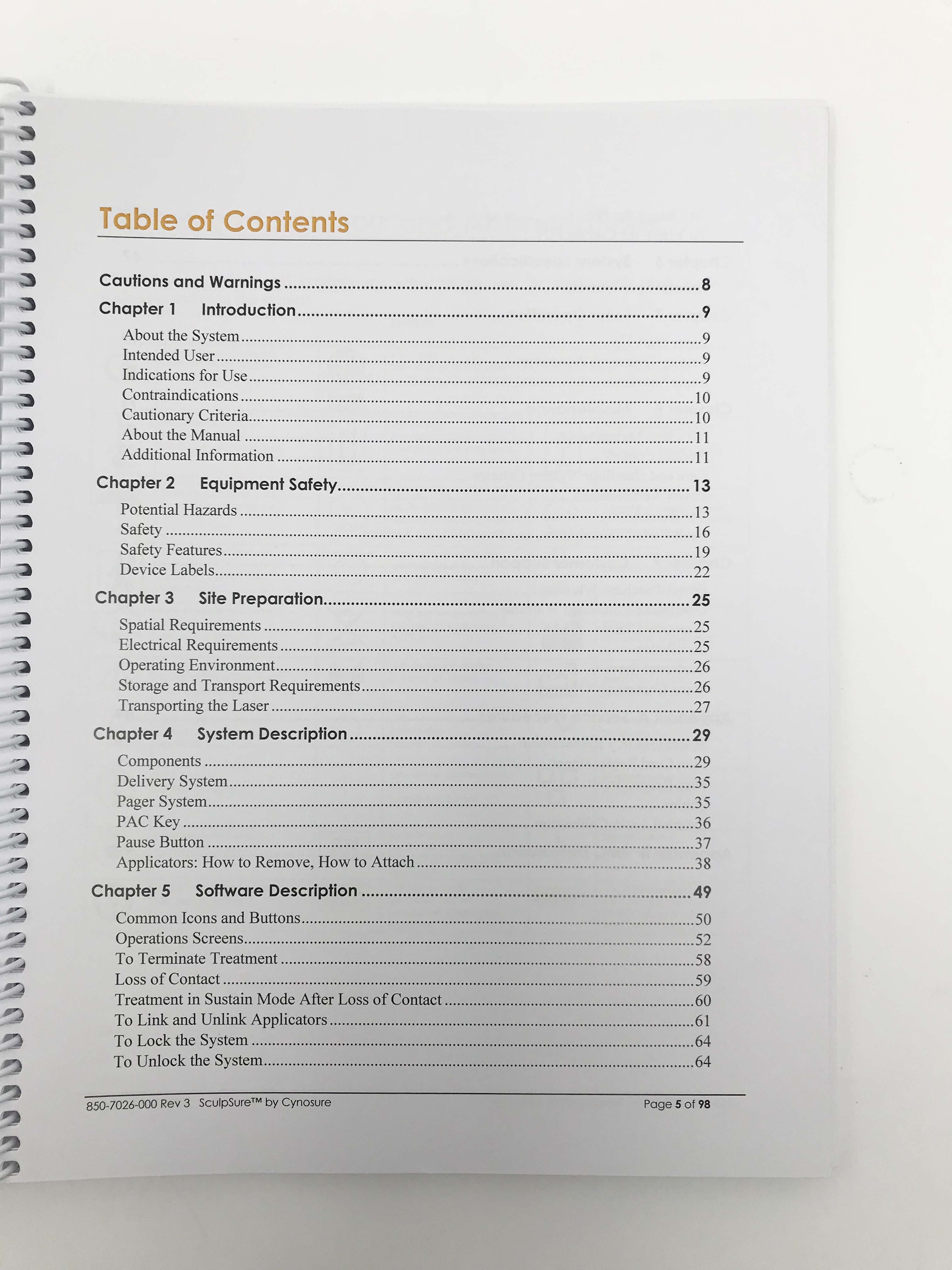 Cynosure SculpSure Submental Laser Lipolysis Body Sculpting Operators Manual