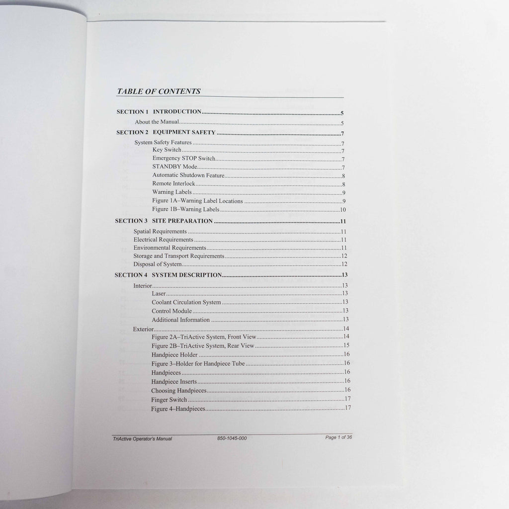 Cynosure TriActive Therapeutic Massage System OPERATORS MANUAL - S/N: BG7A355A