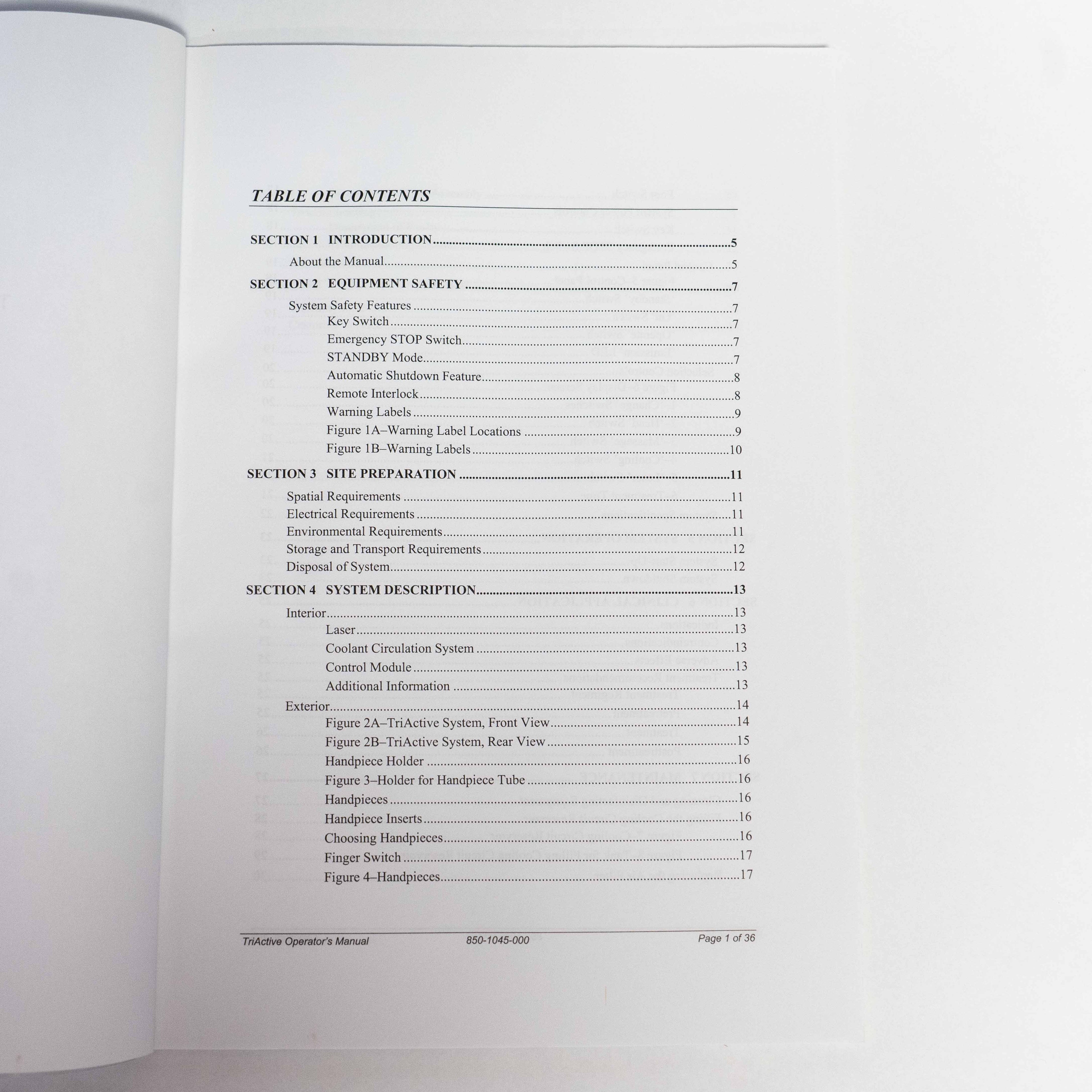 Cynosure TriActive Therapeutic Massage System OPERATORS MANUAL - S/N: BG7A355A