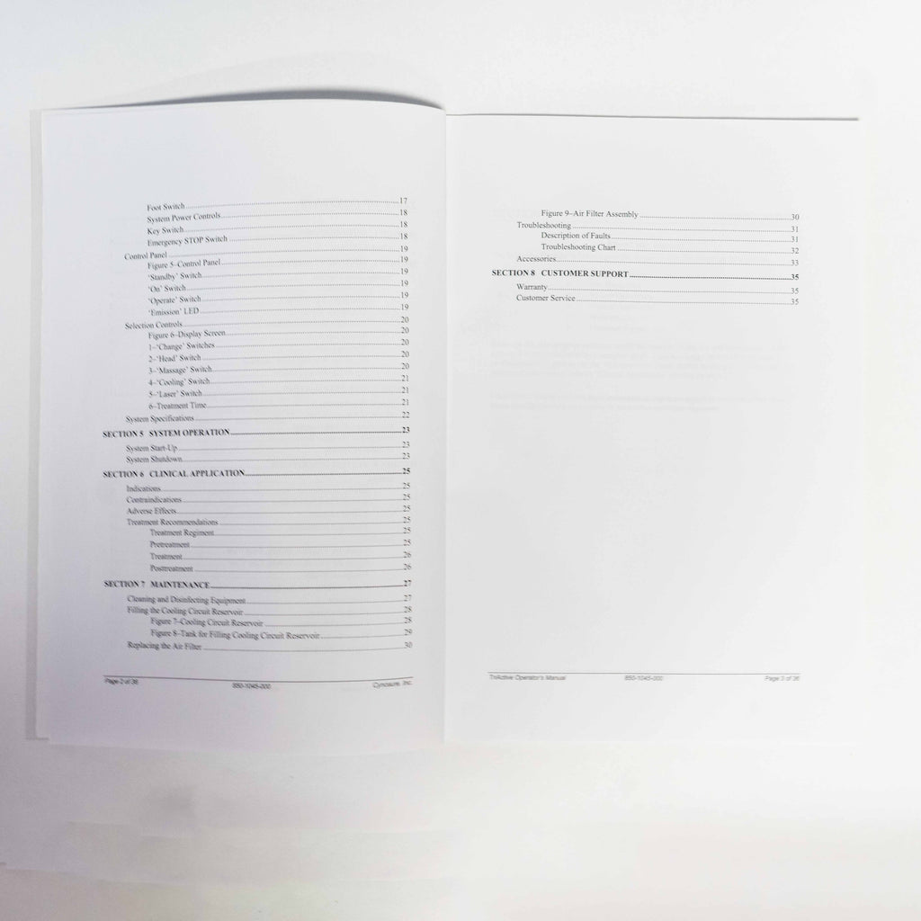 Cynosure TriActive Therapeutic Massage System OPERATORS MANUAL - S/N: BG7A355A