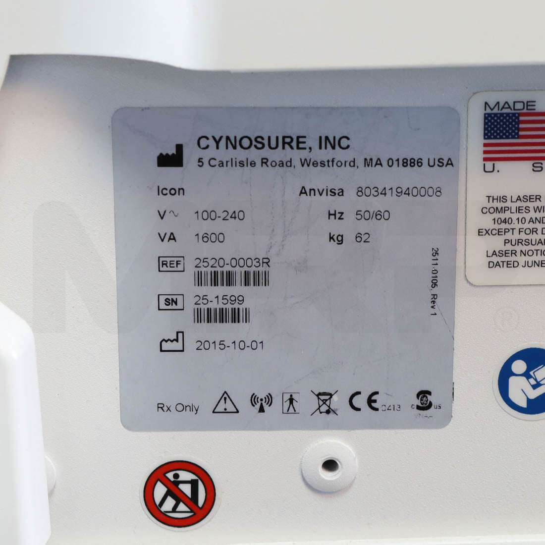 2015 Palomar Cynosure Icon System Label