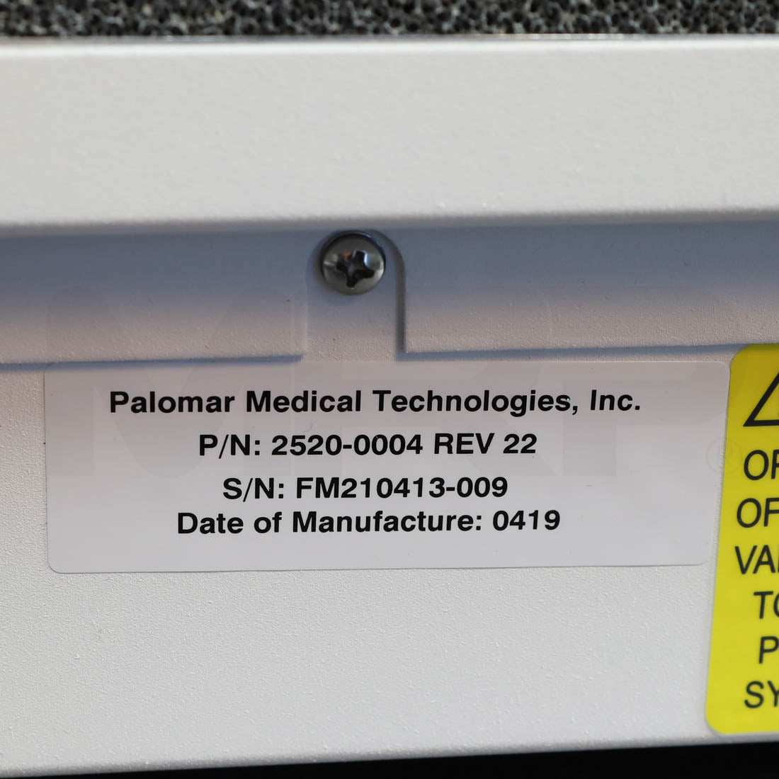 2019 Cynosure Palomar Icon Chiller Water Cooling System Assembly Label