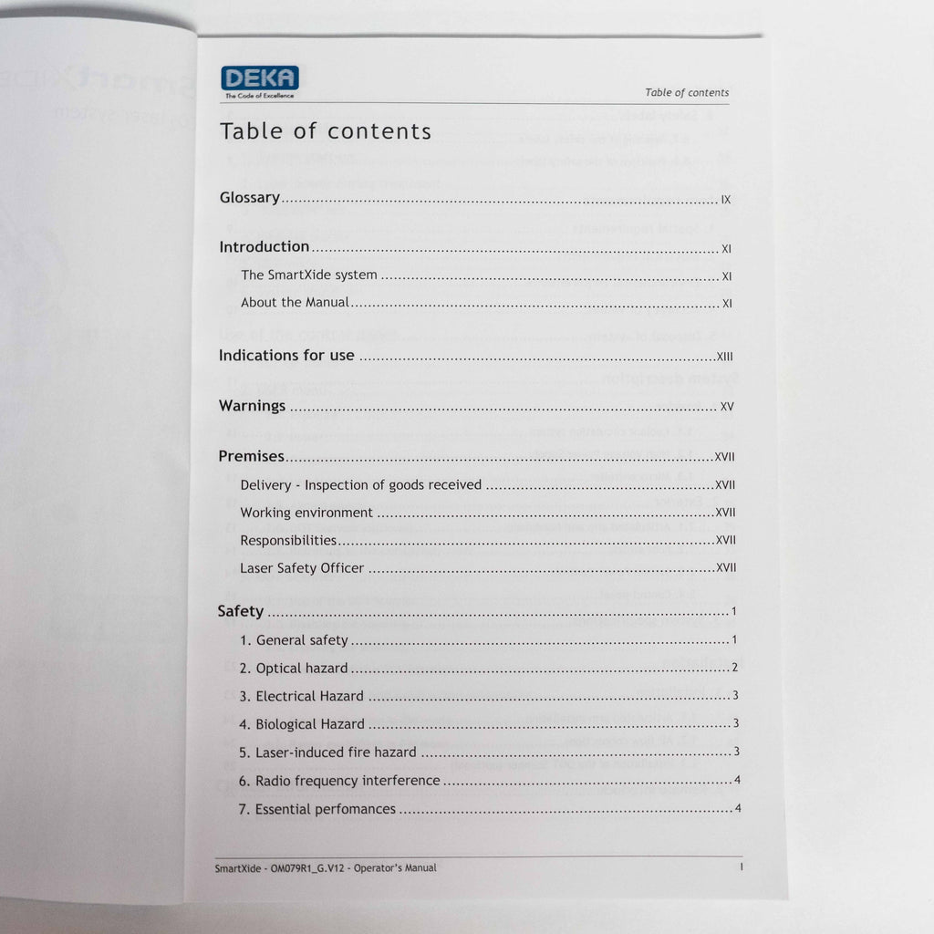 DEKA 2011 SmartXide Co2 Laser System OPERATOR'S MANUAL - UX1B0802R (68 pg)