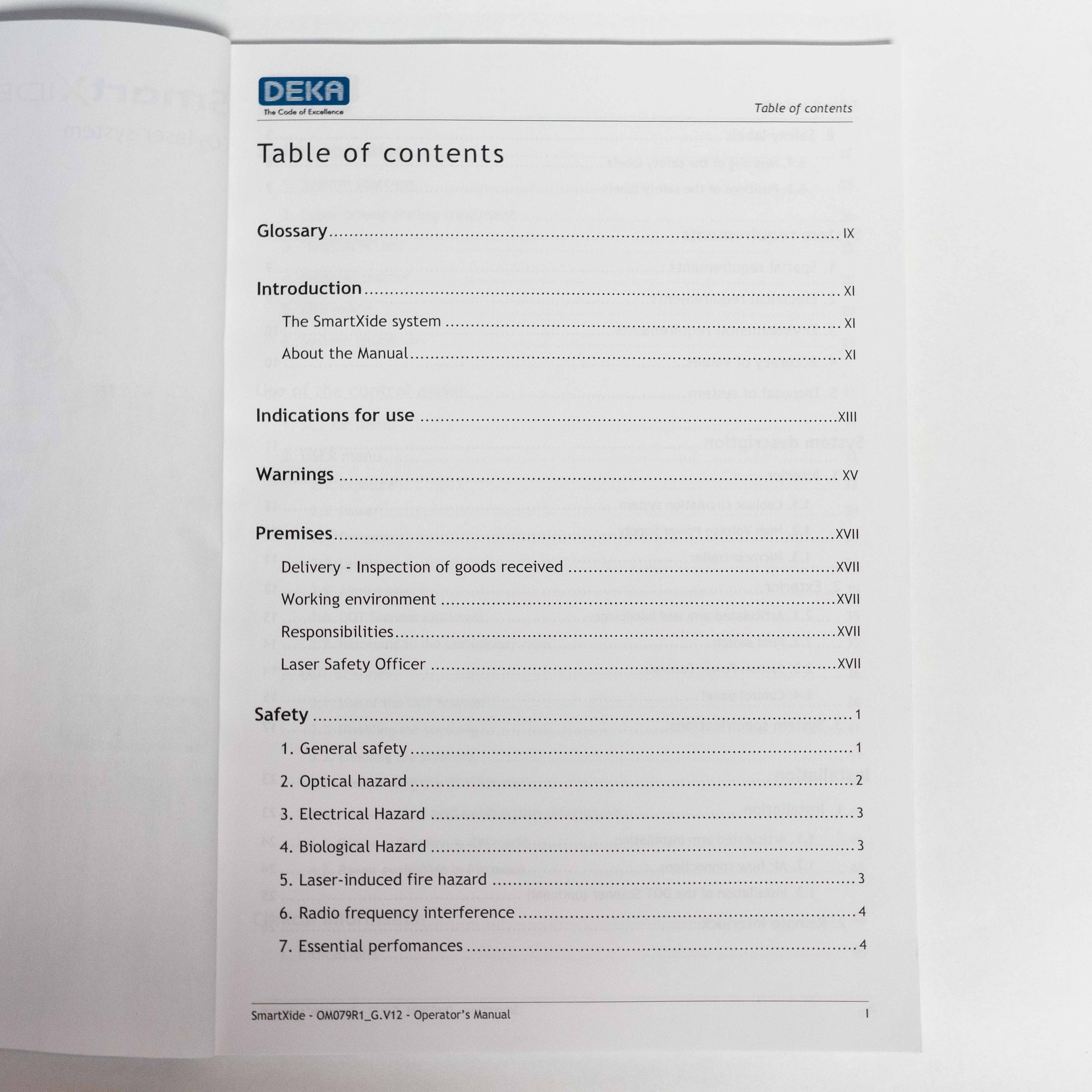 DEKA 2011 SmartXide Co2 Laser System OPERATOR'S MANUAL - UX1B0802R (68 pg)