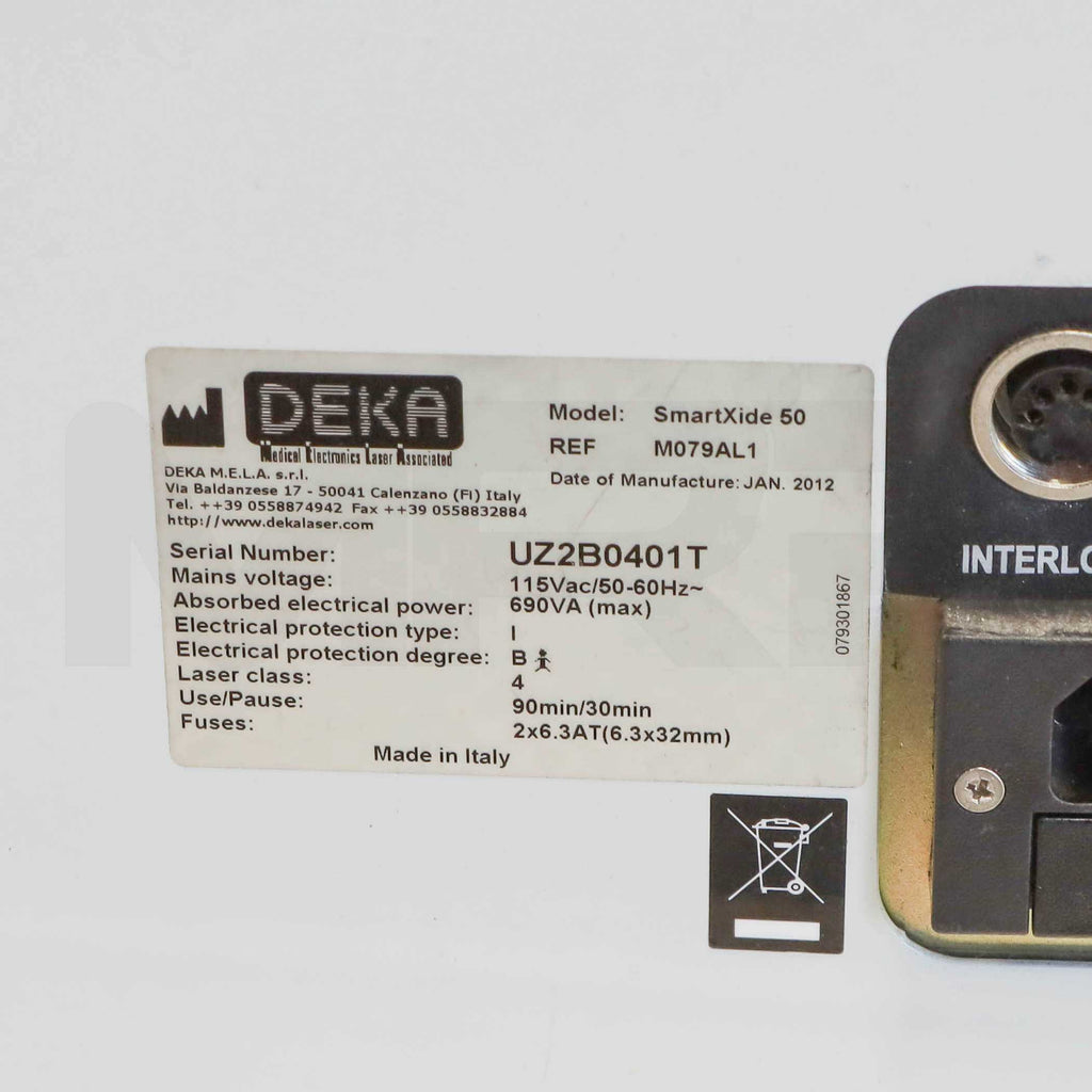 2012 DEKA SmartXide 50 DOT System Serial Label