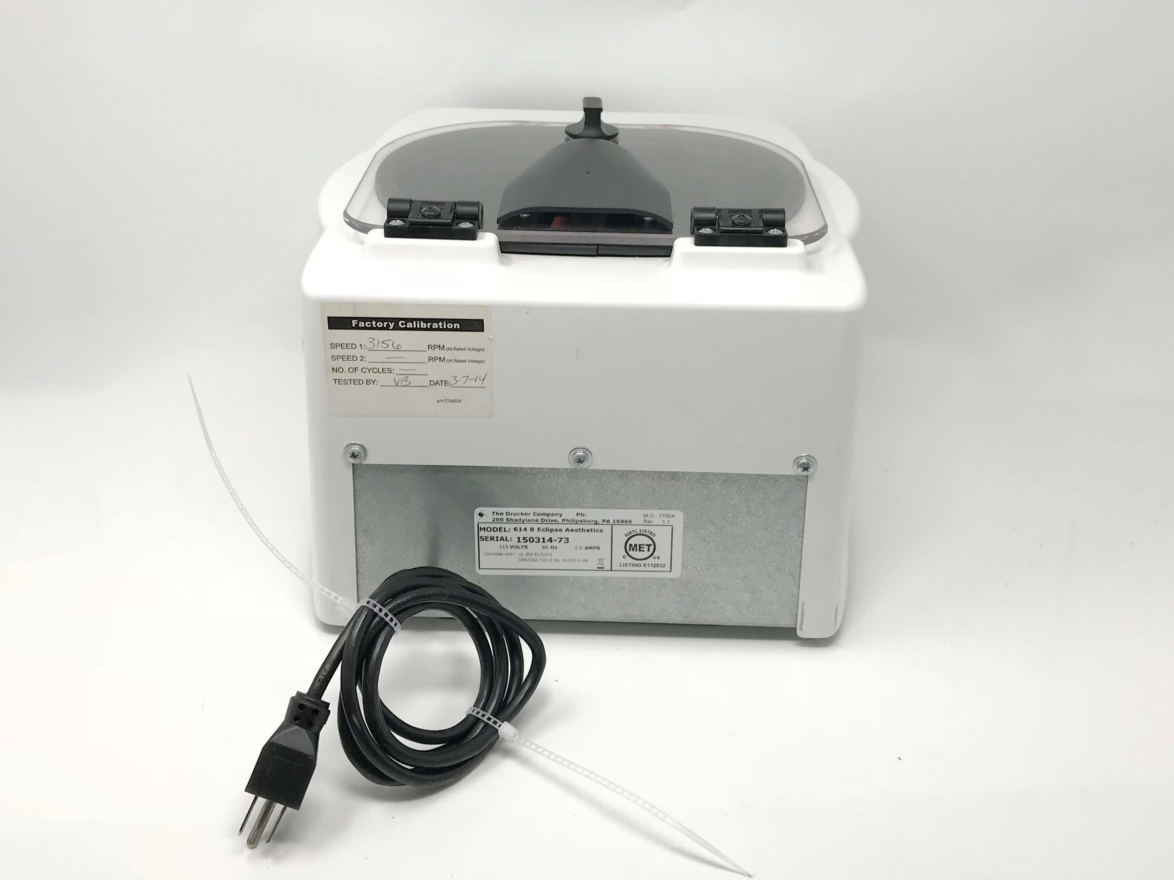 Eclipse Aesthetics Single Speed 3150RPM PRP Centrifuge w/ Balance Tube 614 B