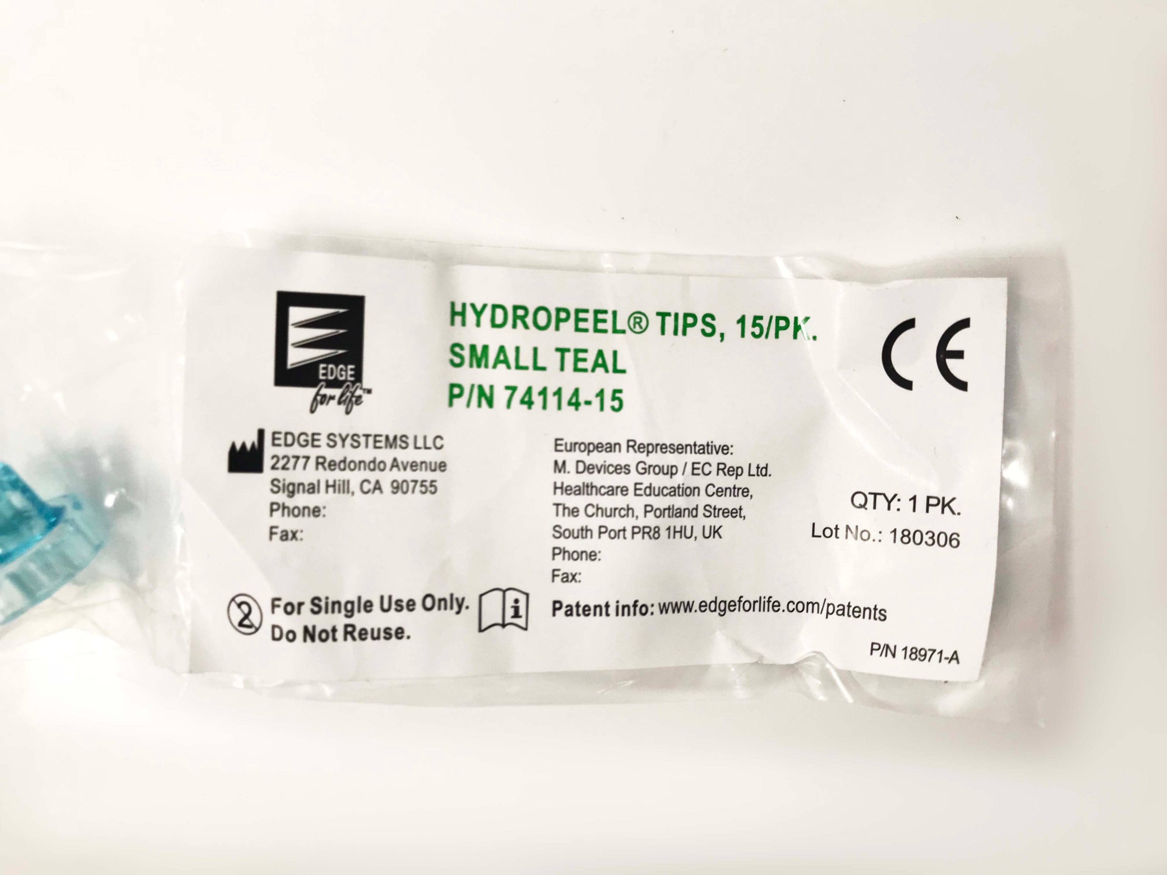 Edge Systems Hydrafacial Hydro Peel Small Teal Hydropeel Tips 74114-15 15 Pack