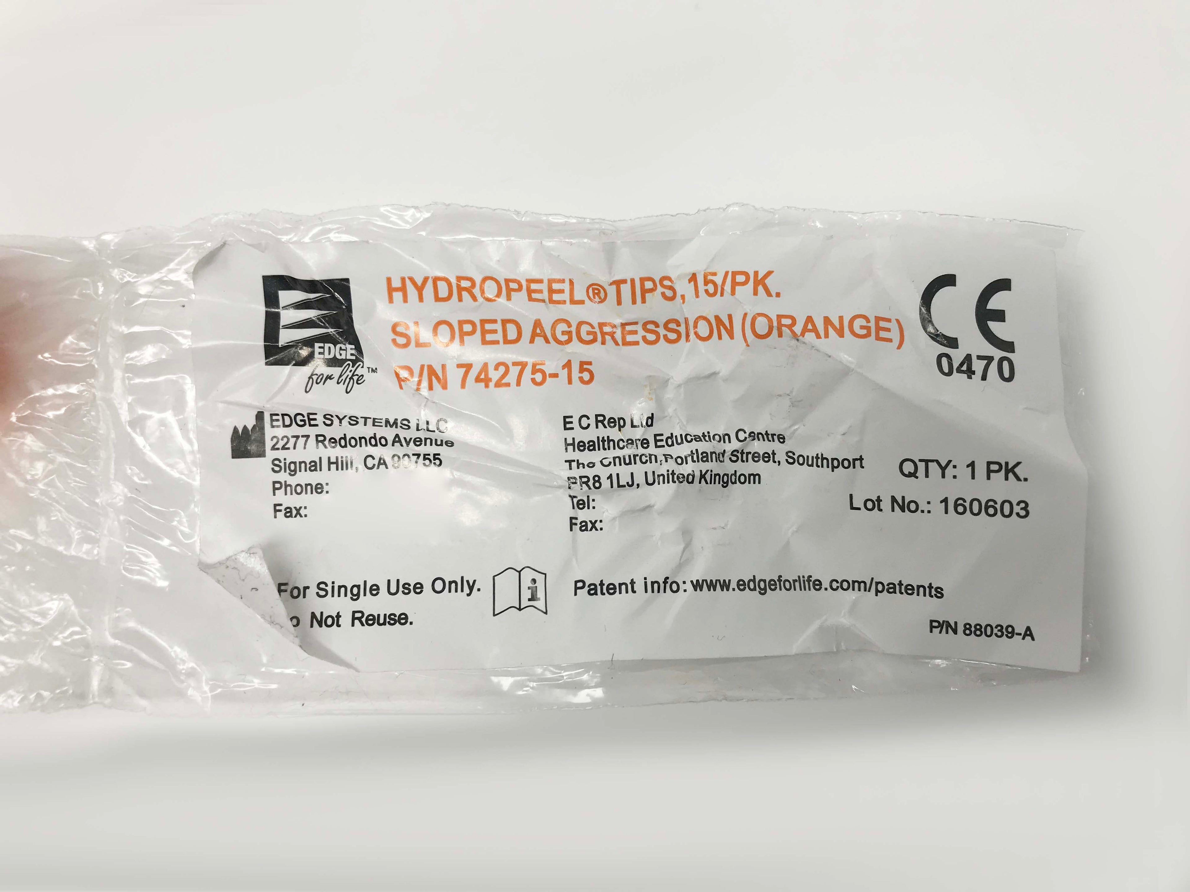 Edge Systems Hydrafacial HydroPeel Orange Sloped Aggression Tips 74275-15 15Pack
