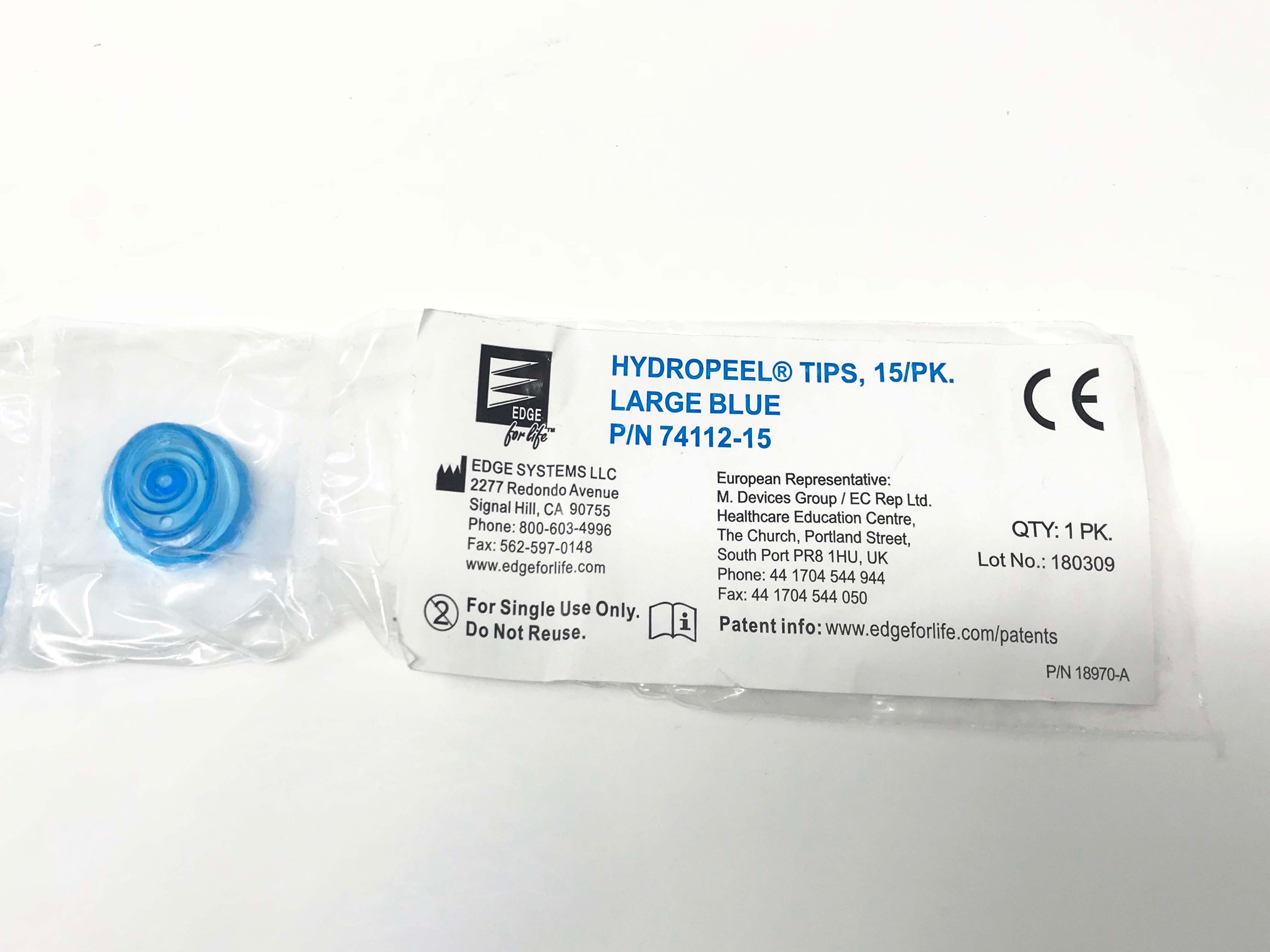Edge Systems Hydrafacial Large Blue HydroPeel Tips 74112-15 Hydro Peel 15pk