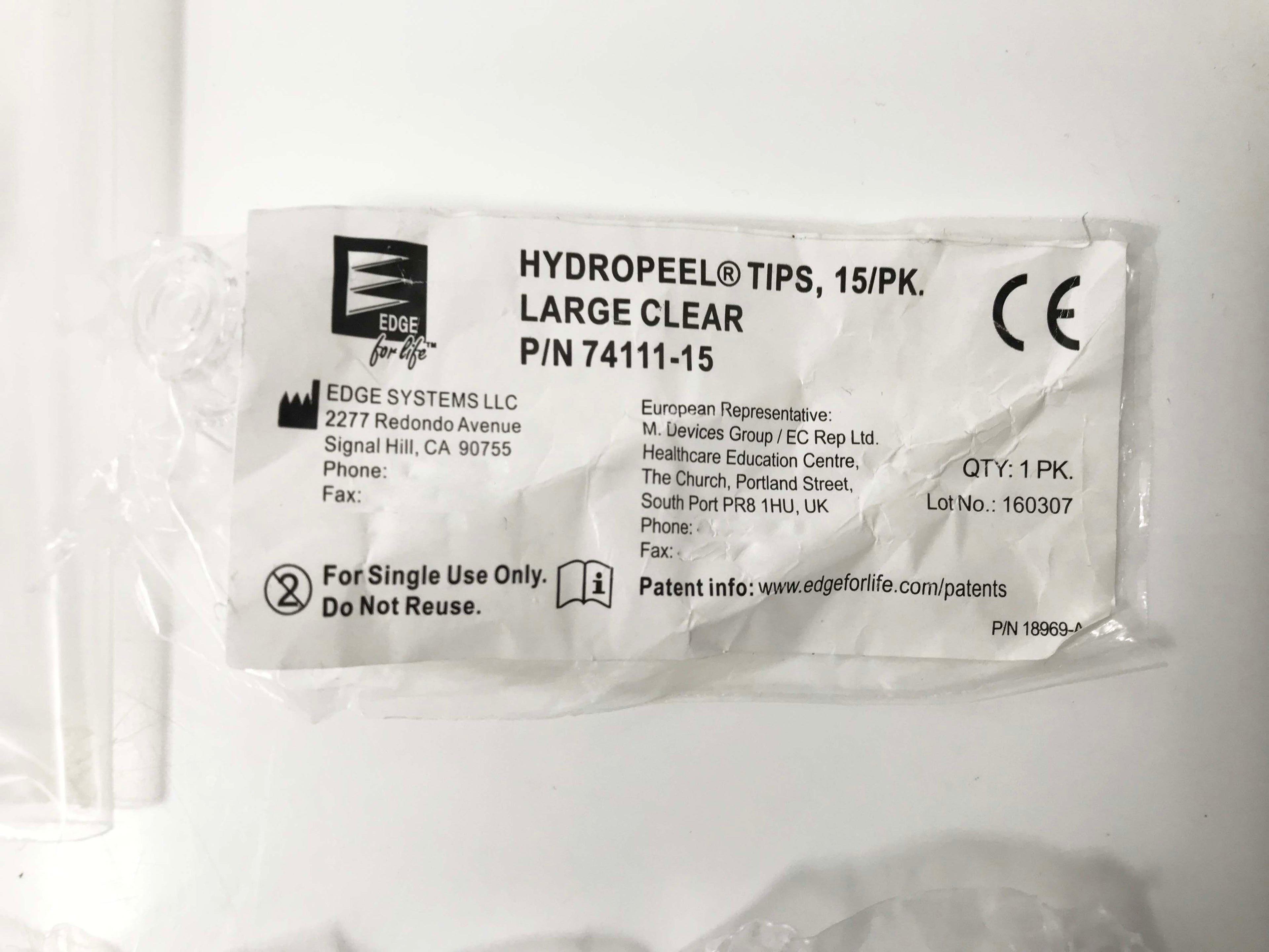Edge Systems Large Clear Hydrafacial Hydropeel 74111-15 Hydro Peel Tips 12 Pack