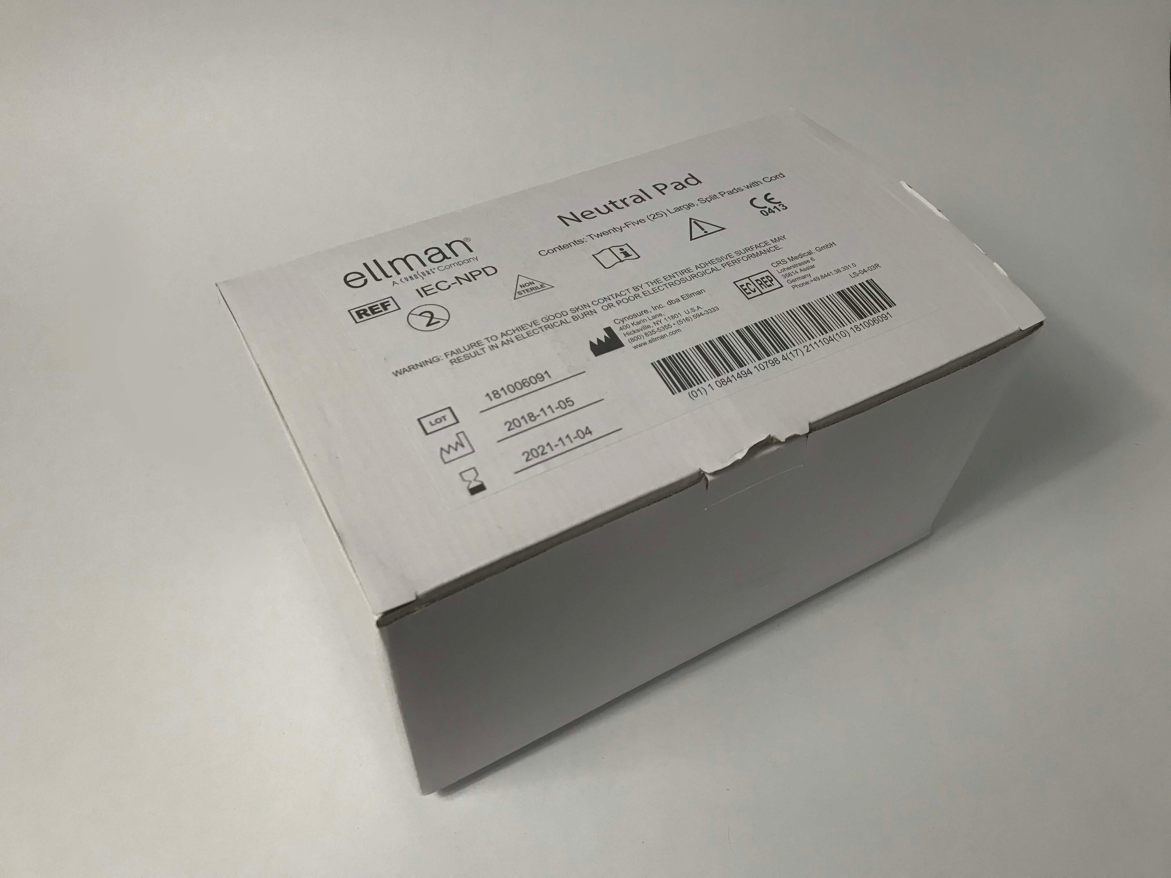 Ellman RF Electrosurgical Patient Neutral Pads Large Split Cord IEC-NPD 25/Box