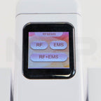 AMP ULTRA+ touchscreen showing RF, EMS and RF+EMS treatment modes