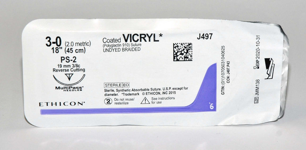 Ethicon 3-0 Coated VICRYL J497 Undyed Braided Reverse Cutting Suture LOT/8Pcs