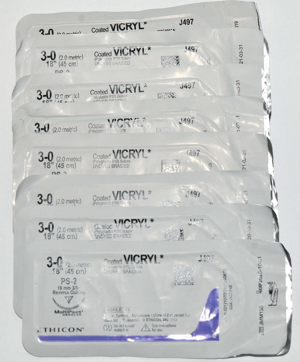 Ethicon 3-0 Coated VICRYL J497 Undyed Braided Reverse Cutting Suture LOT/8Pcs