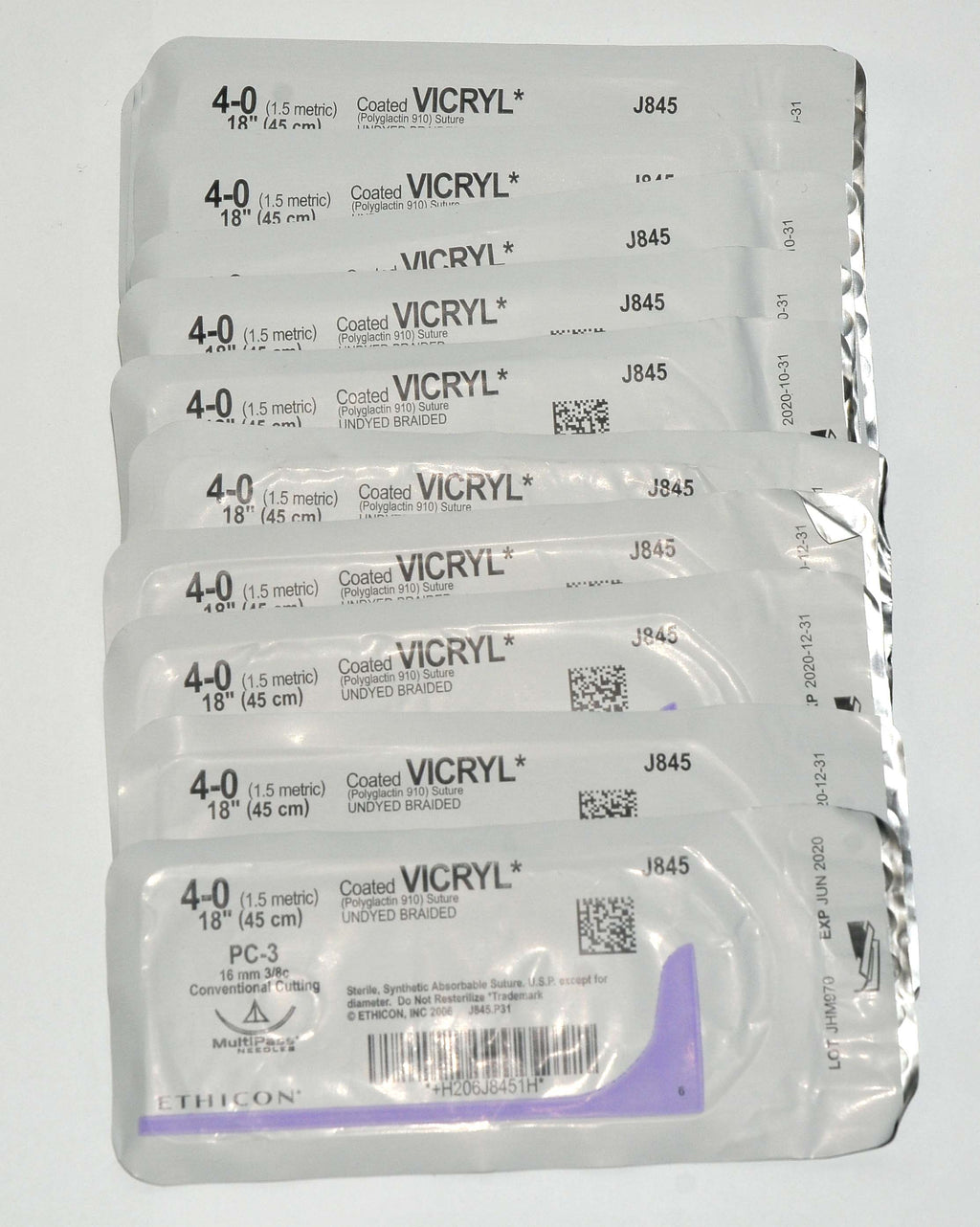 Ethicon 4-0 Coated VICRYL J845 Undyed Braided Conventional Cutting Suture (x12)
