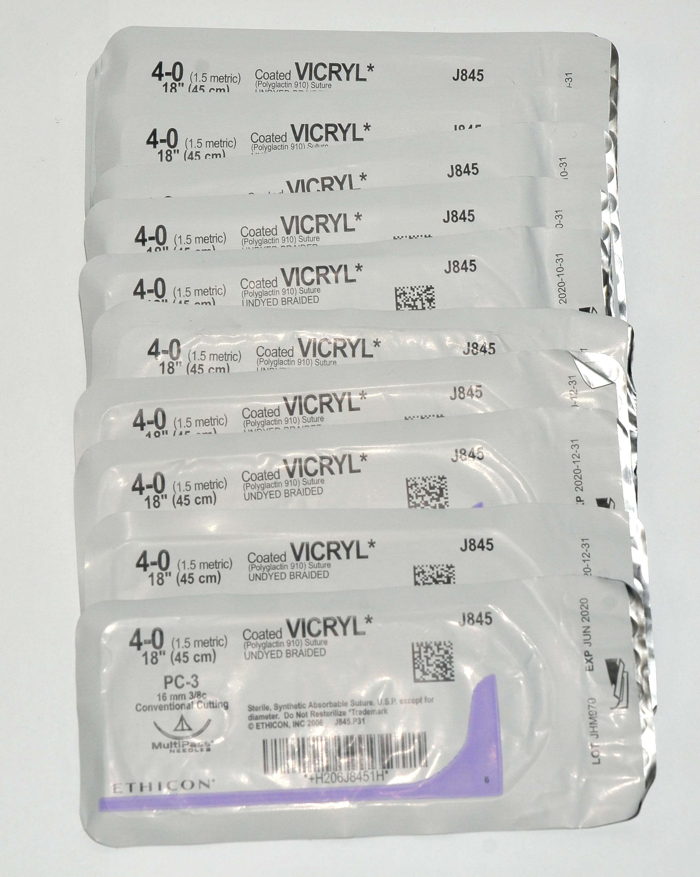 Ethicon 4-0 Coated VICRYL J845 Undyed Braided Conventional Cutting Suture (x12)
