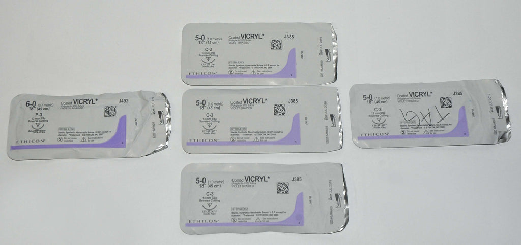 Ethicon 5-0 6-0 Coated VICRYL Sutures J385 J492 Braided Reverse Sutures LOT x5