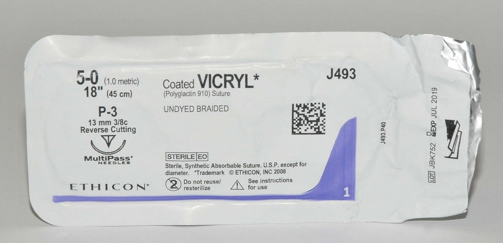 Ethicon 5-0 Coated VICRYL J493 Undyed Braided Reverse Cutting Suture LOT x12Pcs