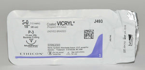 Ethicon 5-0 Coated VICRYL J493 Undyed Braided Reverse Cutting Suture LOT x12Pcs