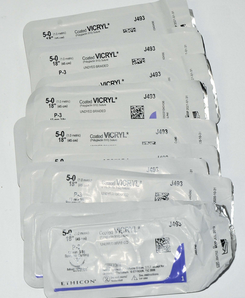 Ethicon 5-0 Coated VICRYL J493 Undyed Braided Reverse Cutting Suture LOT x12Pcs