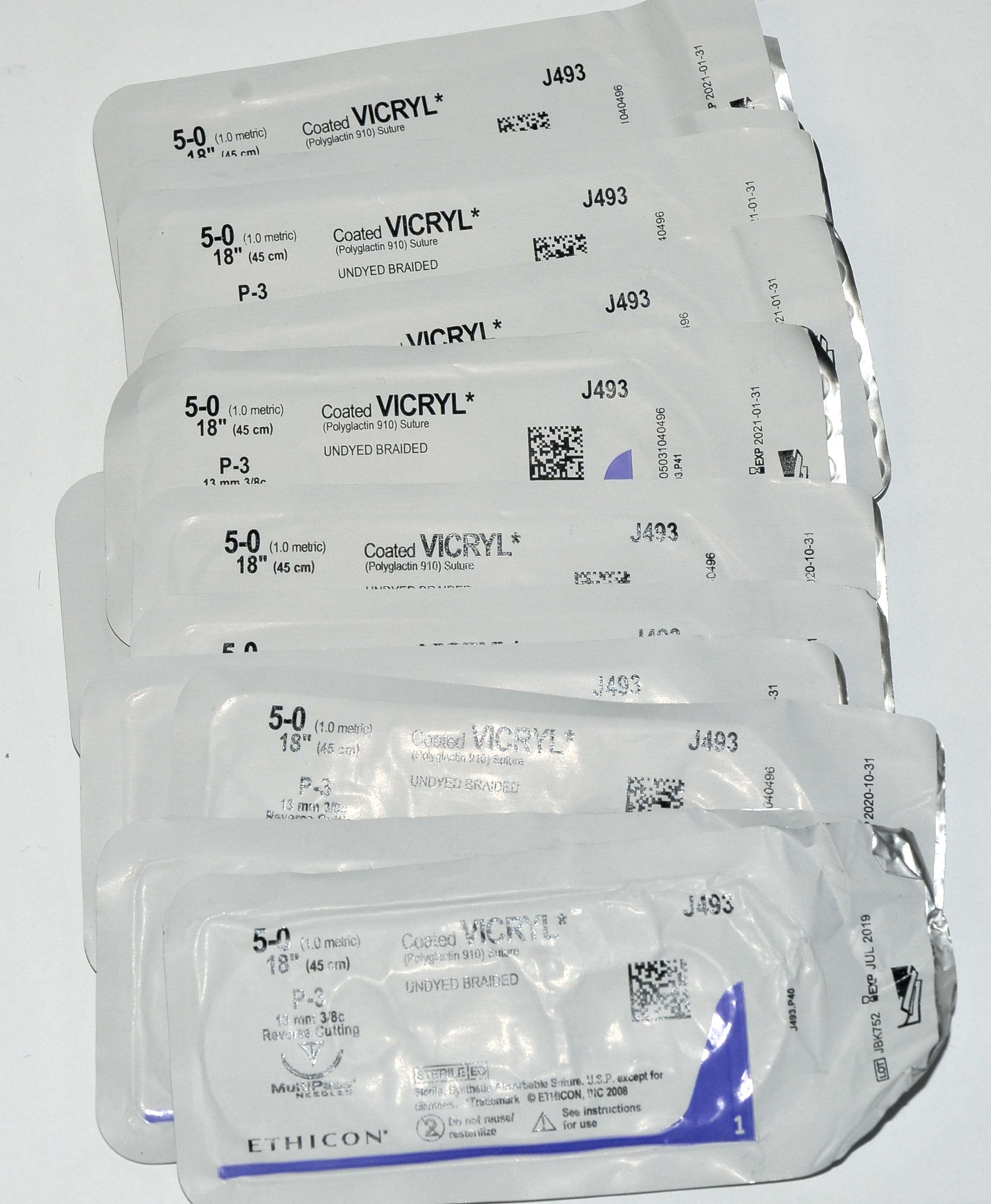 Ethicon 5-0 Coated VICRYL J493 Undyed Braided Reverse Cutting Suture LOT x12Pcs