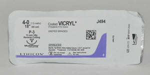 Ethicon 5-0 Coated VICRYL J494 Undyed Braided Reverse Cutting Suture (x6 Pcs)
