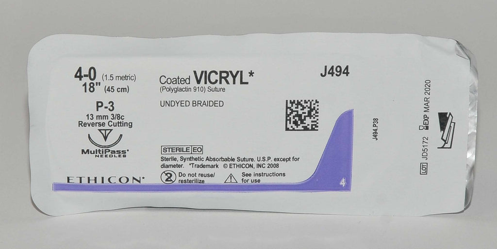 Ethicon 5-0 Coated VICRYL J494 Undyed Braided Reverse Cutting Suture x 6Pcs