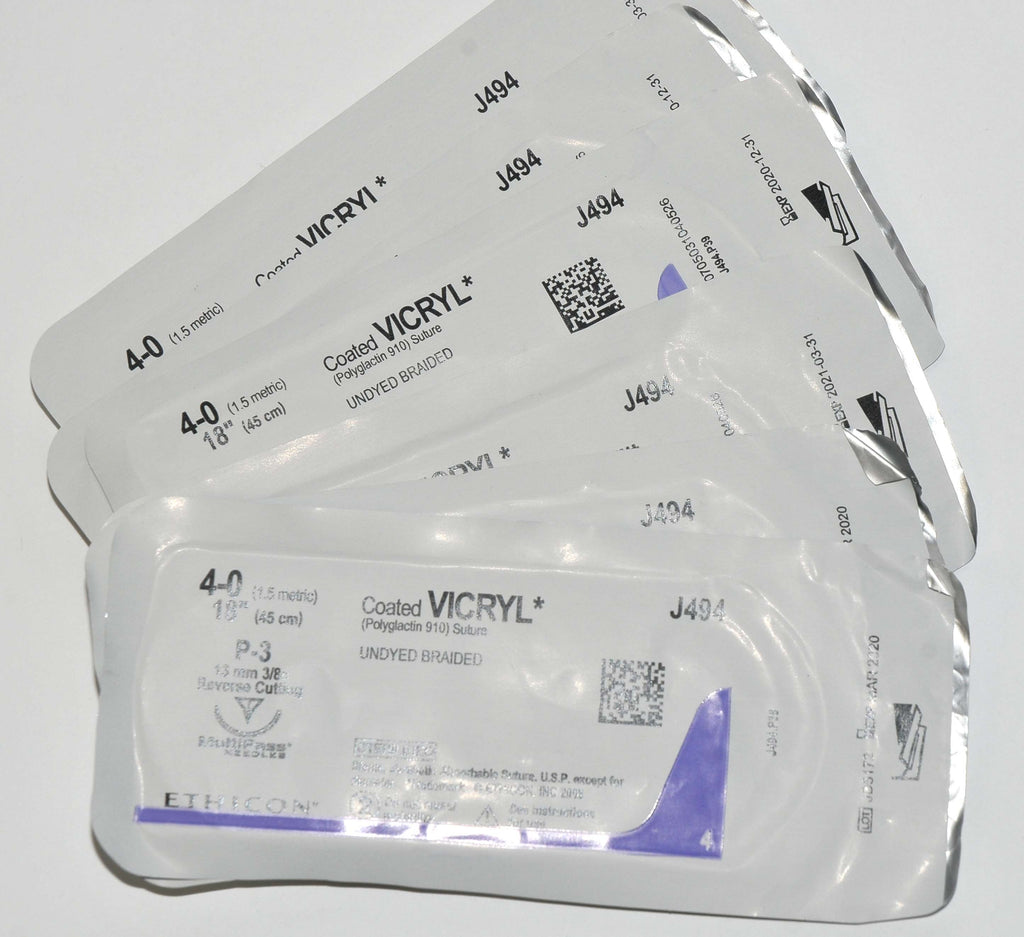 Ethicon 5-0 Coated VICRYL J494 Undyed Braided Reverse Cutting Suture (x6 Pcs)