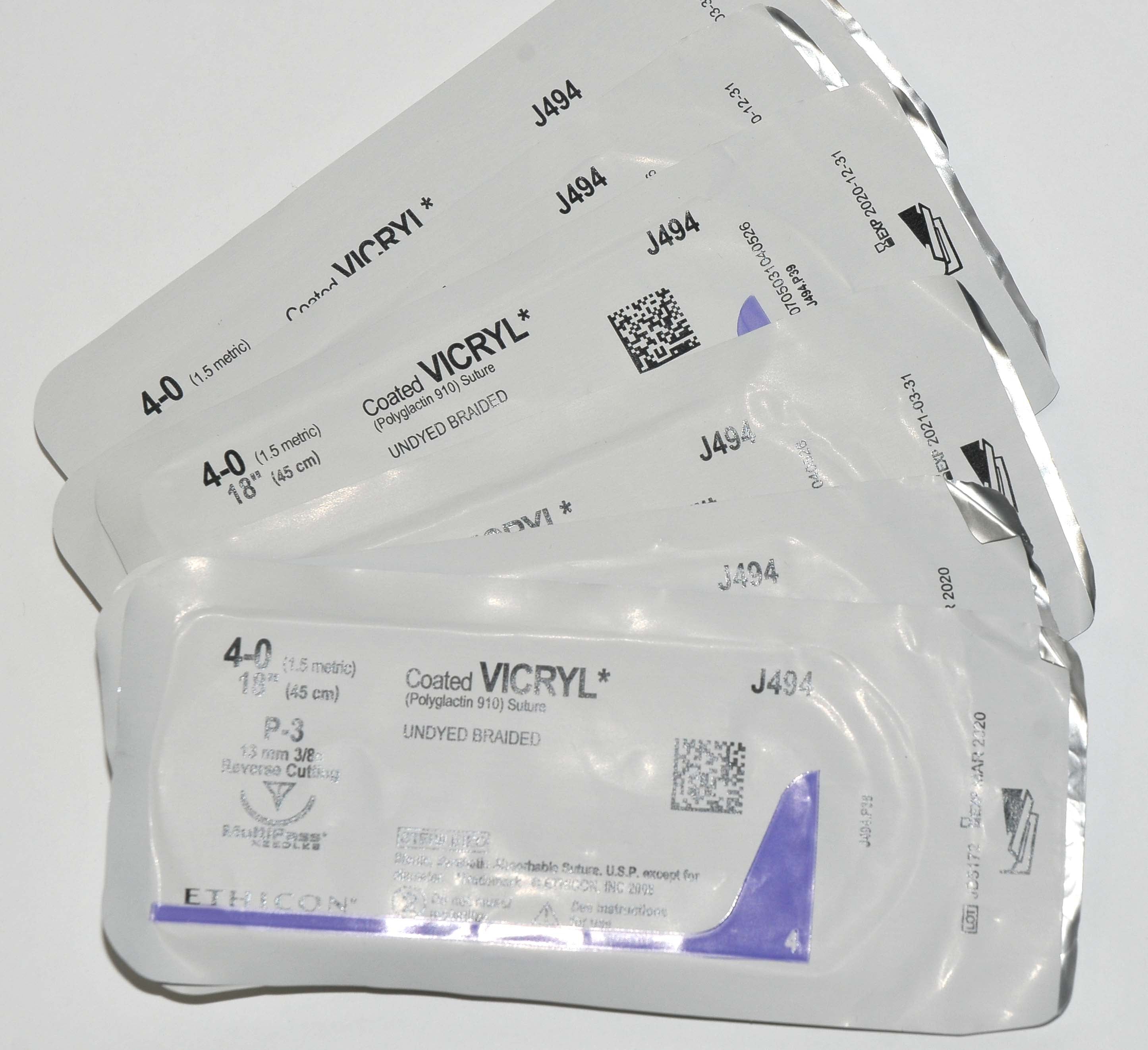 Ethicon 5-0 Coated VICRYL J494 Undyed Braided Reverse Cutting Suture (x6 Pcs)