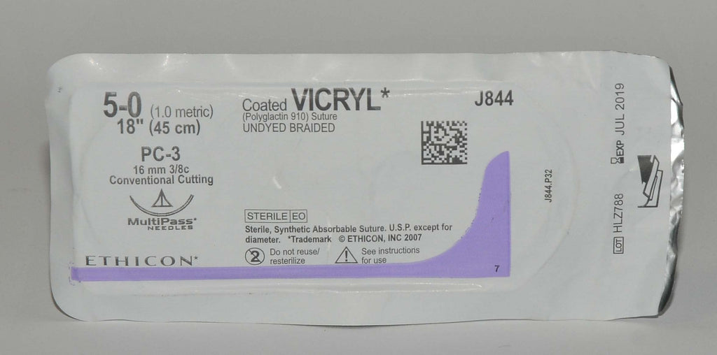 Ethicon 5-0 J844 Coated VICRYL Undyed Braided Conventional Cutting Suture (x18)
