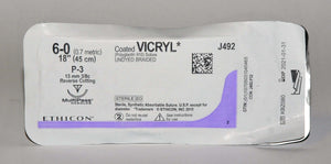 Ethicon 6-0 Coated VICRYL J492 Undyed Braided Reverse Cutting Suture (x12 Pcs)
