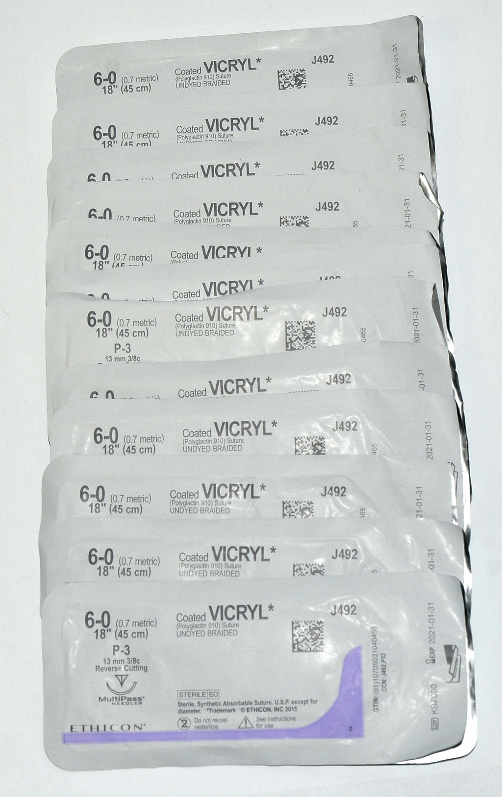 Ethicon 6-0 Coated VICRYL J492 Undyed Braided Reverse Cutting Suture LOT x12Pcs