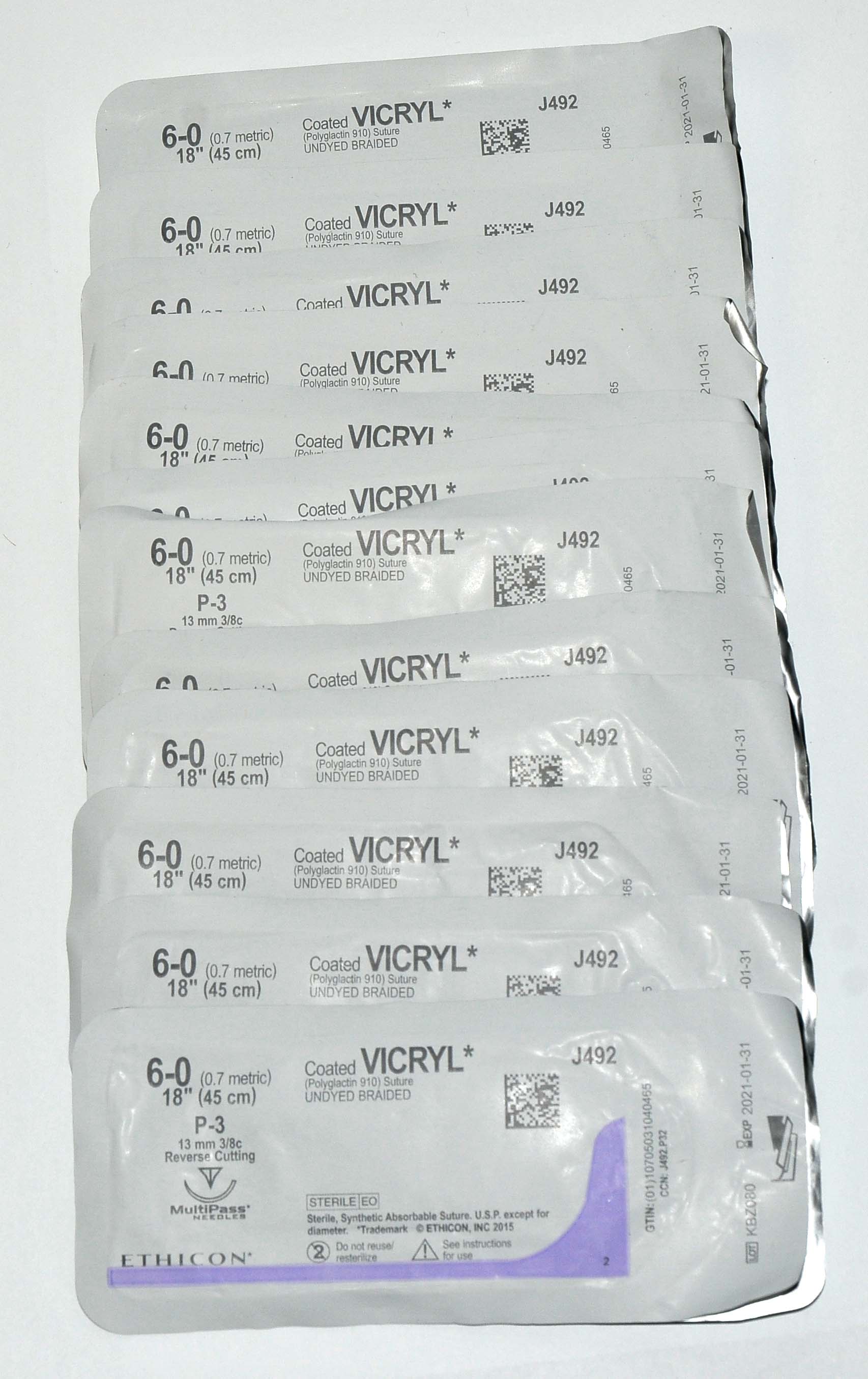 Ethicon 6-0 Coated VICRYL J492 Undyed Braided Reverse Cutting Suture LOT x12Pcs