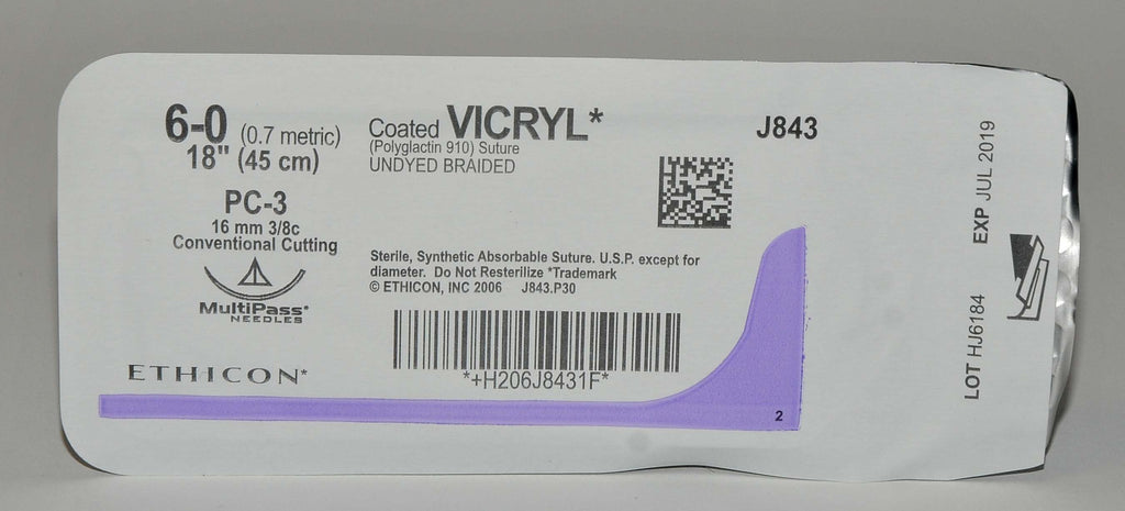 Ethicon 6-0 J843 Coated VICRYL Undyed Braided Conventional Cutting Suture (x22)