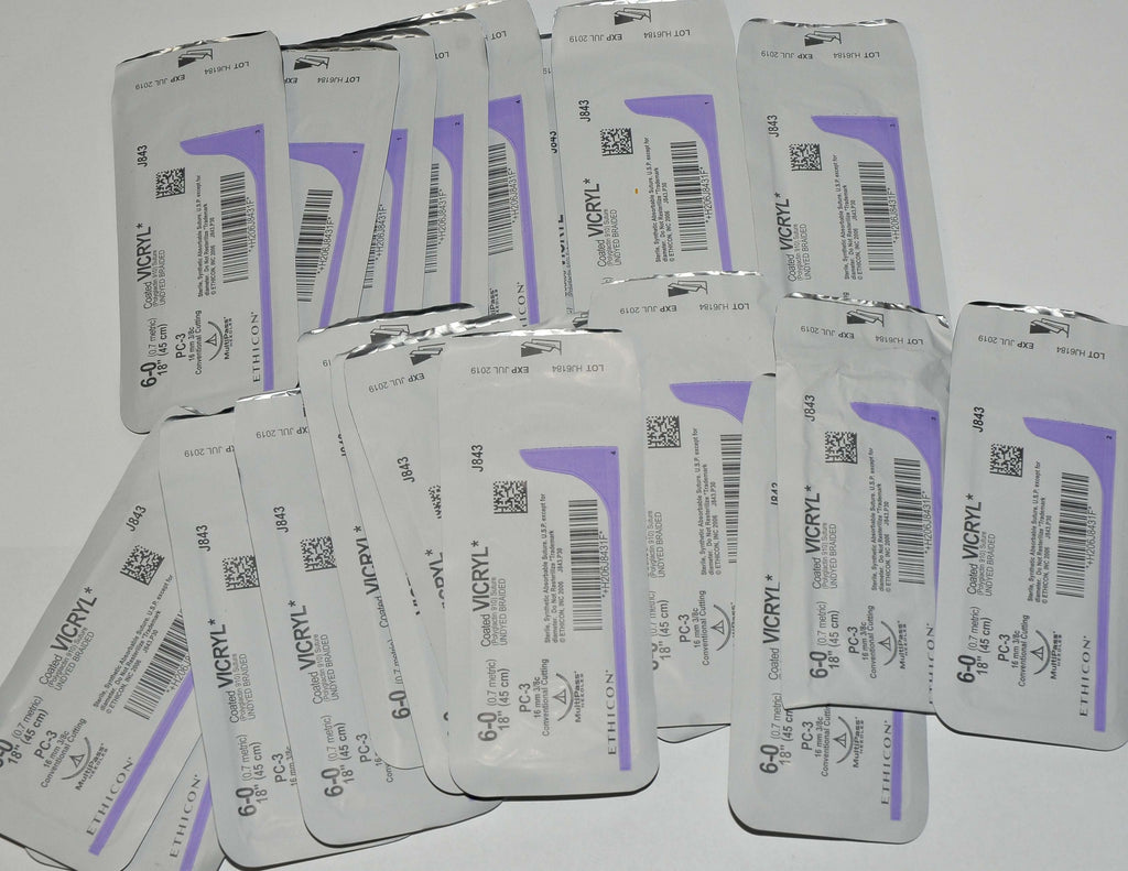 Ethicon 6-0 J843 Coated VICRYL Undyed Braided Conventional Cutting Suture (x22)