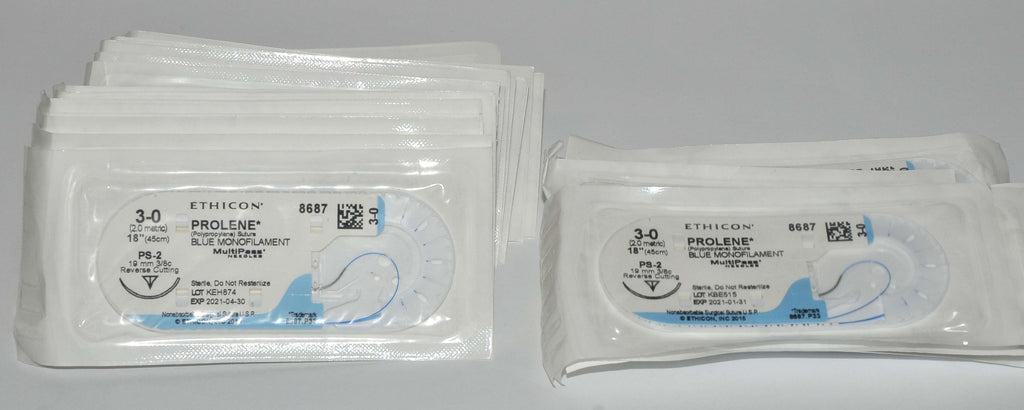 Ethicon PROLENE 3-0 #8687 Blue Monofilament 18" Reverse Cutting Suture (24 Pcs)