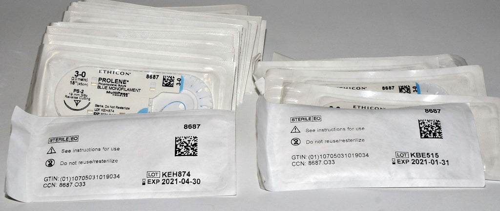 Ethicon PROLENE 3-0 #8687 Blue Monofilament 18" Reverse Cutting Suture (24 Pcs)